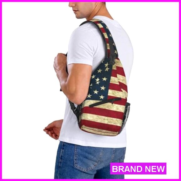 Vintage American Flag Sling Backpack Crossbody Bag Adjustable Daypack main image 5